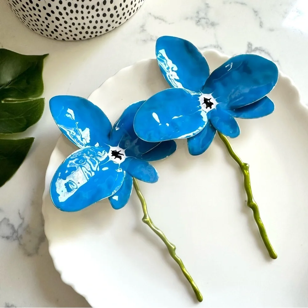 2/$30🌵 Blue Enamel Flower Earrings Zara Statement Jumbo Garden Floral Boho NEW